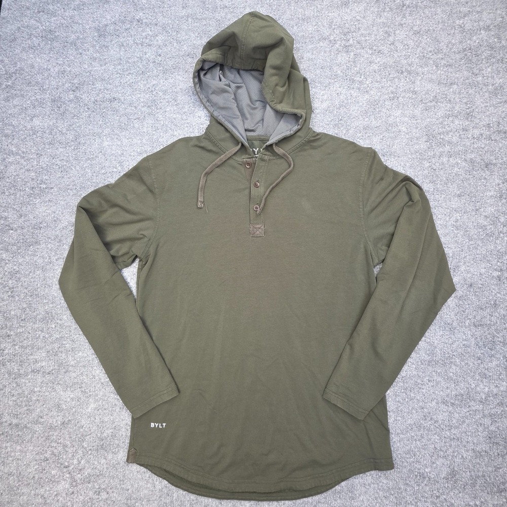 BYLT Premium Basics Henley hoodie Men's Medium Olive Green Athletic